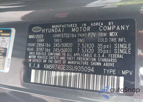 2025 Hyundai Palisade Calligraphy z USA, uszkodzony, nr VIN KM8R74GE3SU935094